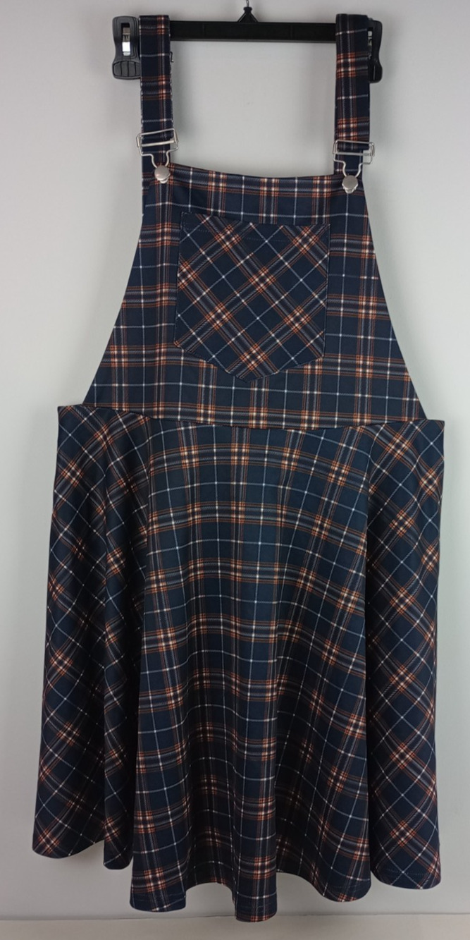 Agnes Orinda Womens 2X Blue Orange White Plaid Adjustable Straps Overall Dress